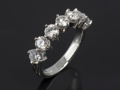 Ladies Diamond Eternity Ring, Platinum Claw Set Design, 7 Round Brilliant Cut Diamonds 1.52ct Total, F Colour, SI Clarity