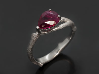 Bespoke ruby ring, Platinum Claw Set design with Pear Shaped Ruby, 1.29ct