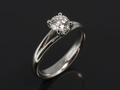 Ladies Solitaire Diamond Engagement Ring, Platinum 4 Claw Split Shoulder Design, Round Brilliant Cut Diamond 0.73ct, D Colour, SI1 Clarity