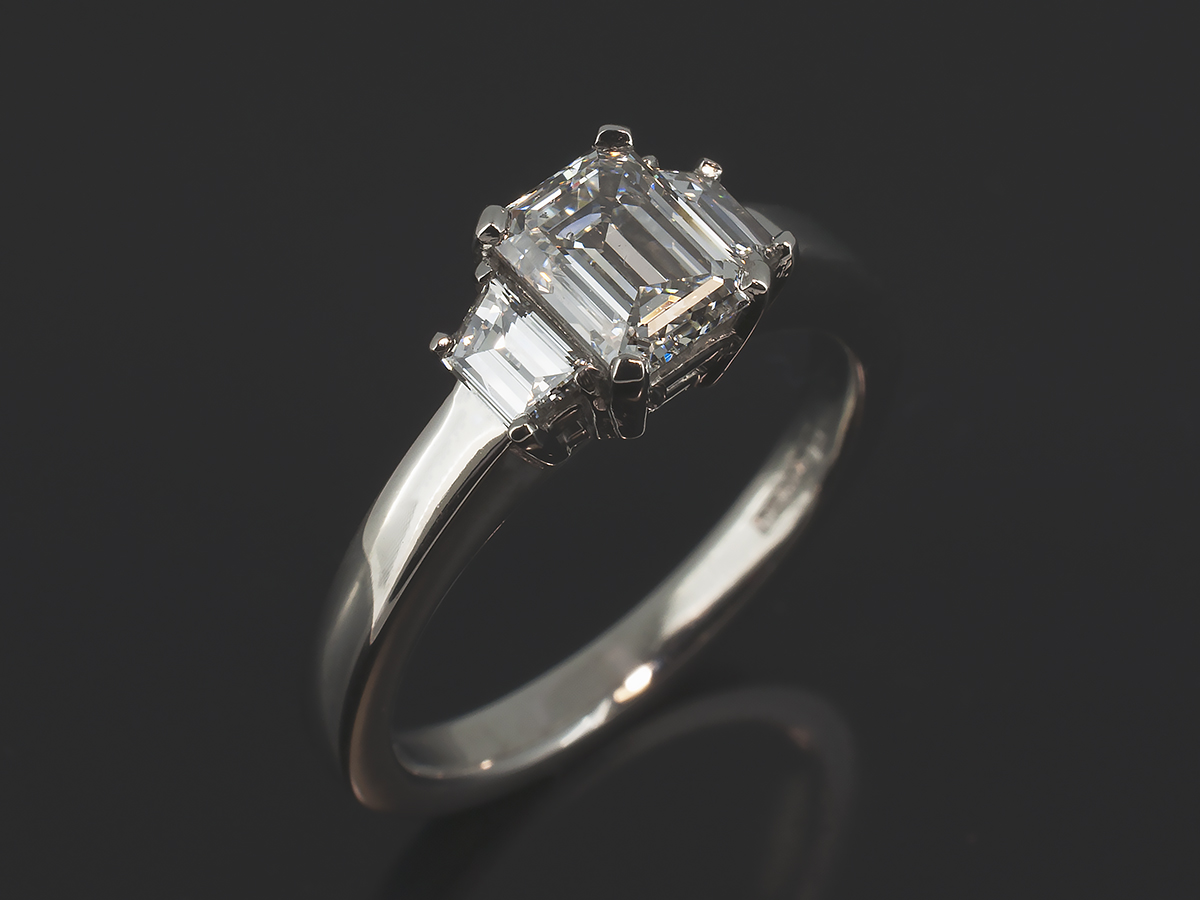 TR1016 0.80 Carat Emerald Cut Trilogy Diamond Engagement Ring - YouTube