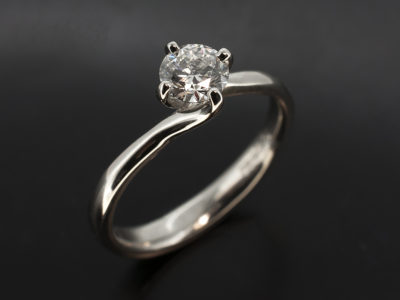 Ladies Solitaire Diamond Engagement Ring, Platinum Compass Set Design, Round Brilliant Cut Diamond 0.41ct, D Colour, SI1 Clarity, Ex Cut, Ex Polish, VG Symmetry, No Fluorescence