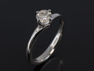 Ladies Solitaire Diamond Engagement Ring, Platinum Compass Set Twist Design, Round Brilliant Cut Diamond 0.44ct, J-K Colour, SI Clarity