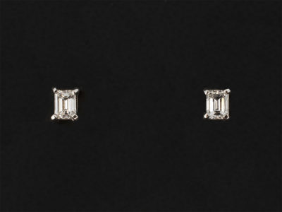 Platinum 4 Claw Set Diamond Stud Earrings, Emerald Cut Diamonds 0.60ct Total F Colour SI Clarity