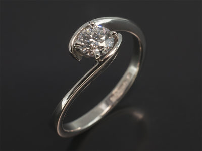 Ladies Solitaire Diamond Engagement Ring, Platinum 4 Claw Set Twist Design, Round Brilliant Cut Diamond 0.53ct, D Colour, SI2 Clarity, EXEXEX