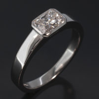 Platinum Rubover Solitaire Radiant Cut Diamond, 0.81ct D SI1 EX VG