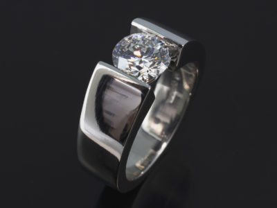 Ladies Modern Solitaire Diamond Engagement Ring, Platinum Tension Set Design, Round Brilliant Cut Diamond 1.01ct, E Colour, SI1 Clarity, EXEXEX