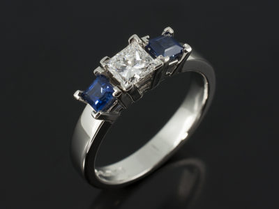 Princess Cut 0.41ct Diamond D Colour VVS2 with 0.48ct Total Princess Cut Sapphires Platinum Design