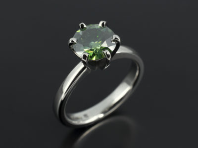 Round Cut 1.42ct Green Diamond, 6 Claw Set Palladium Design