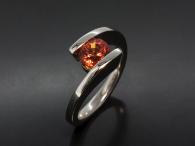 Round Brilliant Cut 1.42ct Orange Sapphire Twist Platinum