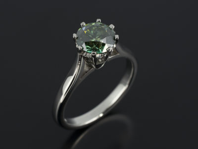 Round Cut Green Diamond 1.51ct Platinum 8 Claw Design