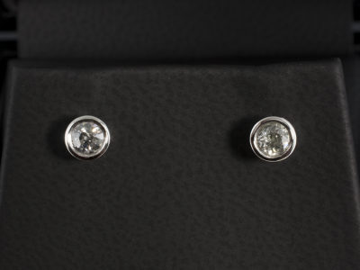 Platinum Rub over Set Diamond Stud Earrings, Round Brilliant Cut Diamonds 0.46ct Total with Locking Fittings