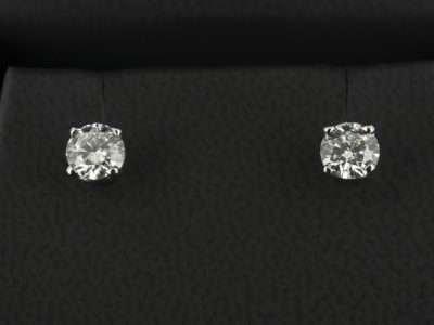 Platinum 4 Claw Set Diamond Stud Earrings, Round Brilliant Cut Diamonds 0.41ct Total E Colour SI1 with Locking Fittings