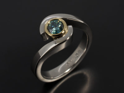 Round Brilliant Cut Blue Diamond 0.33ct in a 18kt Yellow Gold and Palladium Twist Rub Over