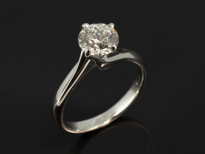 Ladies Solitaire Diamond Engagement Ring, 18kt White Gold 4 Claw Set Twist Design, Round Brilliant Cut Diamond 1.52ct, F Colour, VS2 Clarity
