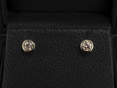 18kt Yellow Gold Rub over Set Diamond Stud Earrings, Round Brilliant Cut Diamonds 0.63ct Total F Colour SI Clarity with Locking Fittings