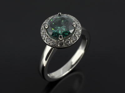 Round Cut Green Diamond 1.52ct in Platinum Diamond Halo Design