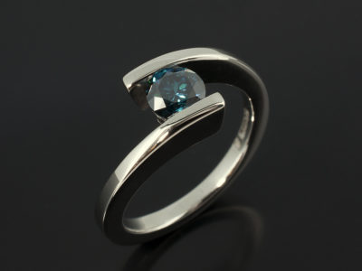 Round Brilliant Cut Blue Diamond 0.56ct in Palladium Tension Twist