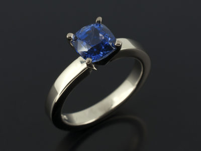 Sapphire Cushion 1.28ct in 18kt White Gold 4 Claw