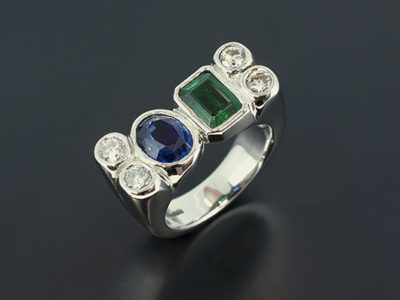 Sapphire, Emerald and Diamond Ring