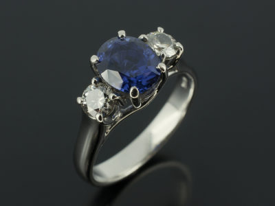 Sapphire Oval 2.29ct with Round Brilliant Cut Trilogy in Platinum