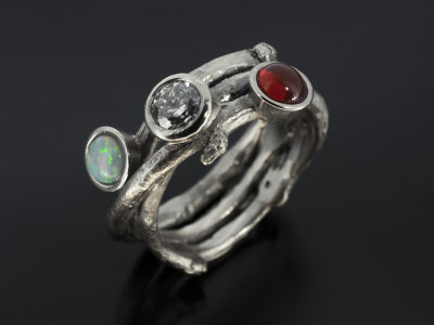 Twig Design Ring in Palladium, Round 40 F SI1 with Fire Opal