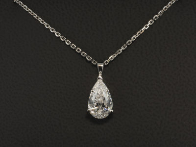18kt White Gold Claw Set Solitaire Diamond Pendant, Pear Shape Diamond