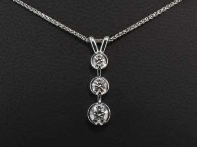 18kt White Gold Claw Set Trilogy Diamond Drop Pendant, Round Brilliant Cut Diamonds x3, 0.32ct E Colour SI2 Quality ExExEx, 0.15ct and 0.10ct F Colour SI Quality on a Spiga Chain