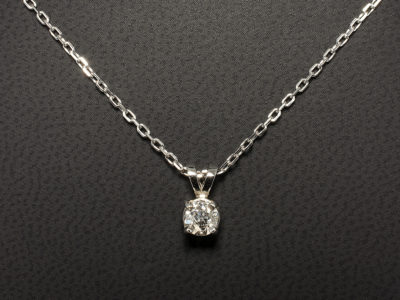 18kt White Gold Claw Set Solitaire Diamond Pendant, Round Brilliant Cut Diamond with Split Bale