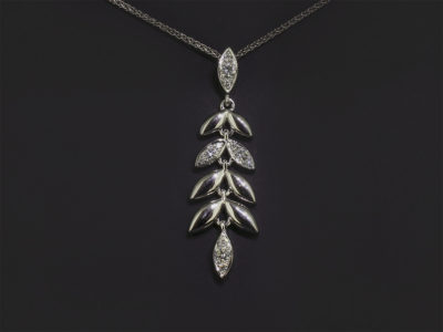 18kt White Gold Pavé Set Diamond Leaf Design Necklace, Round Brilliant Cut Diamond, 0.16ct (12) on an 18kt White Gold Spiga Chain