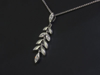 18kt White Gold Pavé Set Diamond Leaf Design Necklace, Round Brilliant Cut Diamond, 0.16ct (12) on an 18kt White Gold Spiga Chain