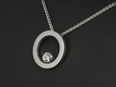 18kt White Gold Rub over Set Circle Design Diamond Pendant, Round Brilliant Cut Diamond, 0.71ct, E Colour, SI1 Clarity, Excellent Cut, Excellent Polish, Excellent Symmetry on an 18kt White Gold 20-18 Inch Spiga Chain