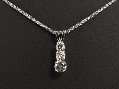 9kt White Gold Claw Set Trilogy Diamond Drop Pendant, Round Brilliant Cut Diamonds, 0.24ct, 0.15ct, 0.10ct, Split Bale Detail on Spiga Chain