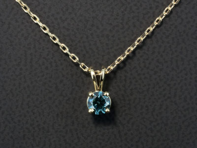 9kt Yellow Gold 4 Claw Set Coloured Diamond Solitaire Pendant, Round Brilliant Cut Blue Treated Diamond, 0.43ct, Split Bale Detail