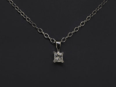 Platinum Claw Set Solitaire Diamond Pendant, Princess Cut Diamond, 0,31ct, H Colour, SI Clarity on Trace Chain