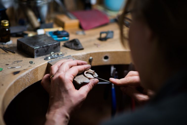 Blair and Sheridan in-house goldsmith working with Lab Grown diamonds