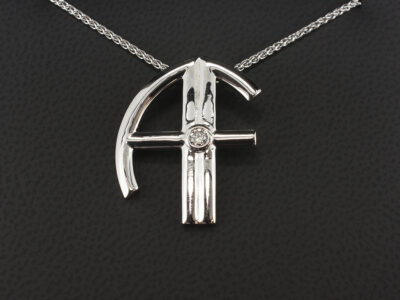 18kt White Gold AF Initial Diamond Pendant, Round Brilliant Cut Diamond 0.10ct on a Spiga Chain