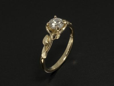 Ladies Solitaire Diamond Engagement Ring, 18kt Yellow Gold Claw Set Floral Design, Lab Grown Round Brilliant Cut Diamond 0.40ct, D Colour, VS2 Clarity, EXEXEX