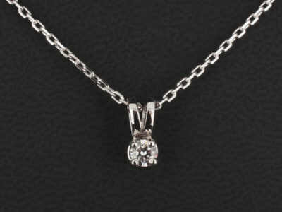 9kt White Gold Claw Set Solitaire Diamond Pendant Design, 0.20ct Round Brilliant Cut Diamond, F Colour, SI Clarity, 18 Inch Trace Chain