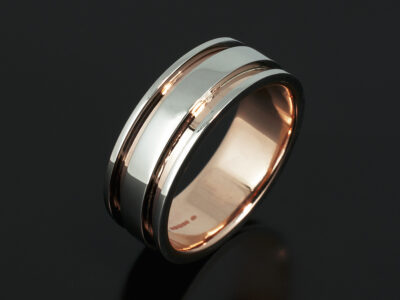 18kt Rose Gold & Platinum Two Tone Design Gents Wedding Ring