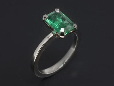 Platinum Four Claw Solitaire Design, Emerald Cut Emerald 1.92ct