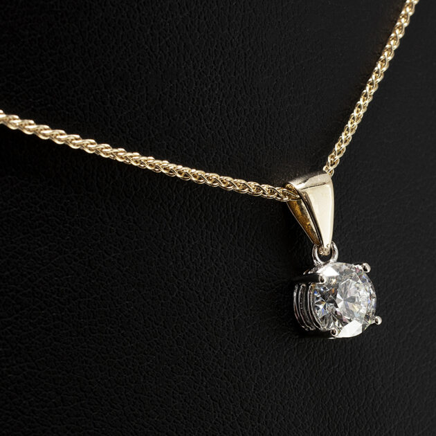 1.25ct Lab Grown Diamond 18kt White Gold Claw Set Design with 18kt Yellow Gold 18 Inch Spiga Chain