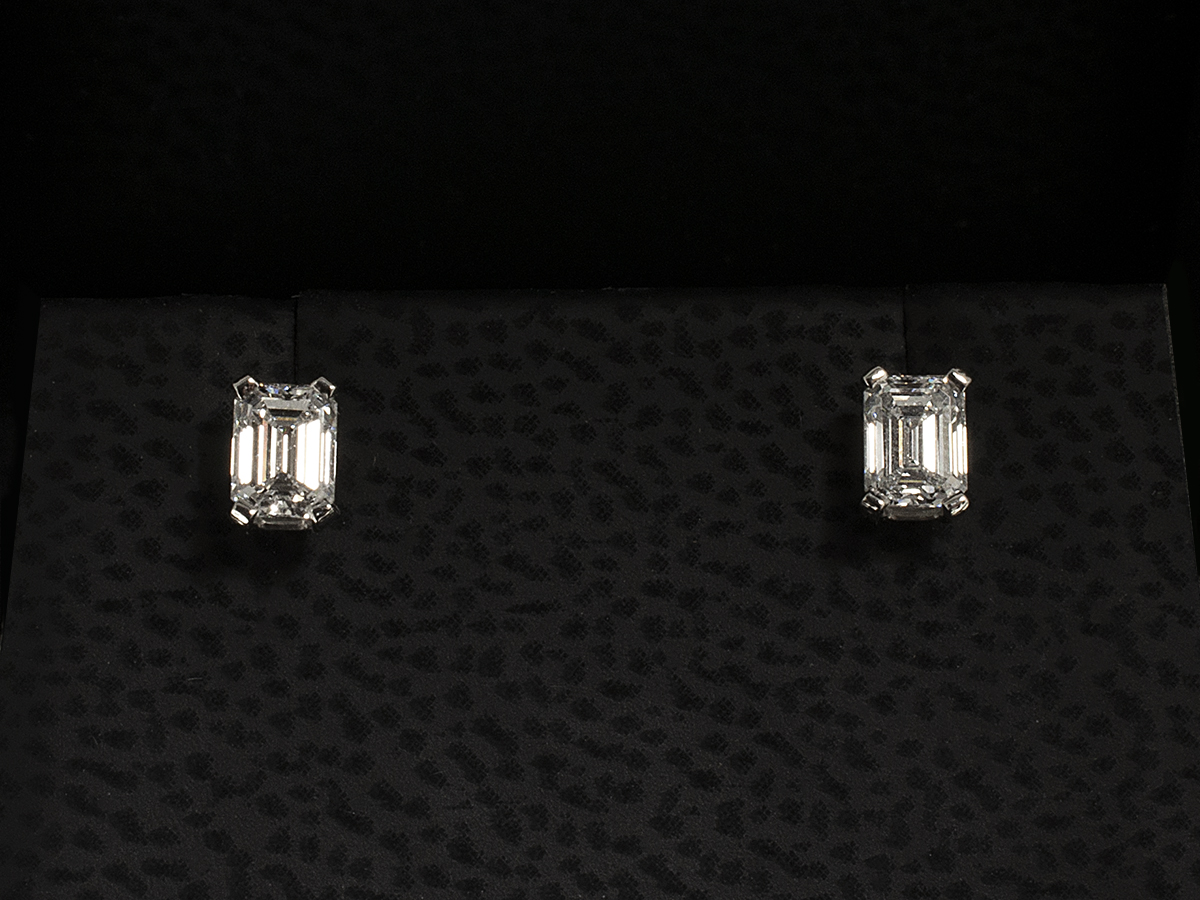 Platinum Emerald Cut Diamond Earrings | Blair and Sheridan | buy online