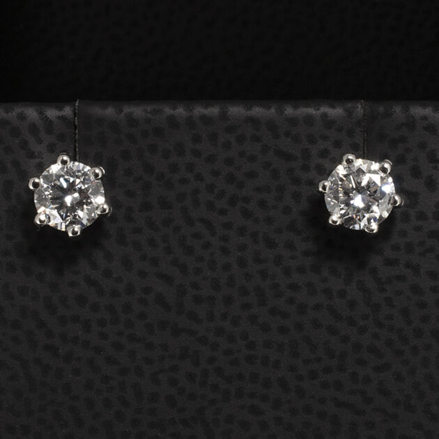 Platinum Six Claw Set Round Brilliant Cut Lab Diamond Studs with Locking Fittings