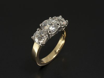 Platinum and 18kt Yellow Gold Claw Set Trilogy Design with Round Lab Grown Diamond 1.01ct D SI1 EXEXEX with 2 x Round Old Miners Cut Diamonds 0.63ct and 0.68ct F Colour VS Clarity Min