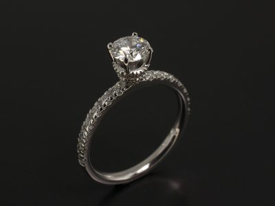 Ladies Diamond Engagement ring, Platinum Claw and Castle Set Design, Round Brilliant Cut Lab Grown Diamond 0.70ct, D Colour, VS2 Clarity, EXEXEX, Round Brilliant Cut Diamond Shoulder