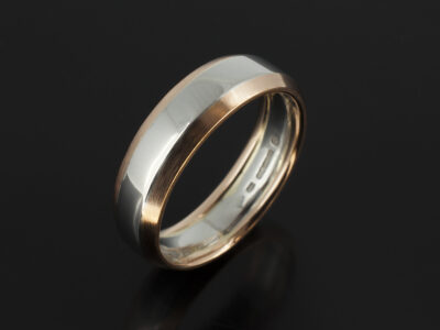 Platinum and 18kt Rose Gold Chamfered Design Gents Wedding Ring with Polished and Brushed Finish