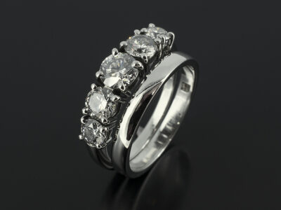 Round Brilliant Cut 5 Stone Ring with Fitted Platinum Wedding Ring