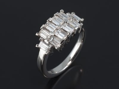 Ladies Double Row Diamond Engagement Ring, Platinum Claw Set Design, Baguette Cut Diamonds 1.56ct (10), F Colour, SI Clarity