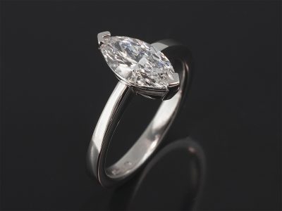 Ladies Solitaire Diamond Engagement Ring, Platinum Claw Set Design, Marquise Cut Diamond 1.20ct