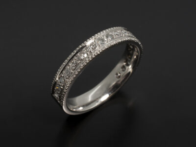 Ladies Diamond Eternity Ring, 18kt White Gold Pavé Set Design with Millgrain Edge Detail, Round Brilliant Cut Diamonds 0.32ct Total